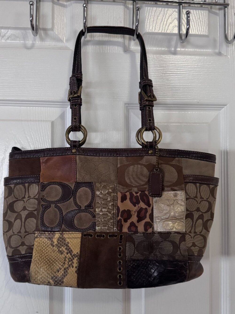 Coach Rare Vintage Y2K Signature Patchwork Tote Handbag Canvas Leather Suede GUC - Picture 7 of 13